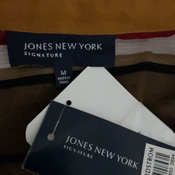 NWT Jones New York Signature Color Block Stripe Long Sleeve Roll Tabs Sz Medium - Picture 6 of 9